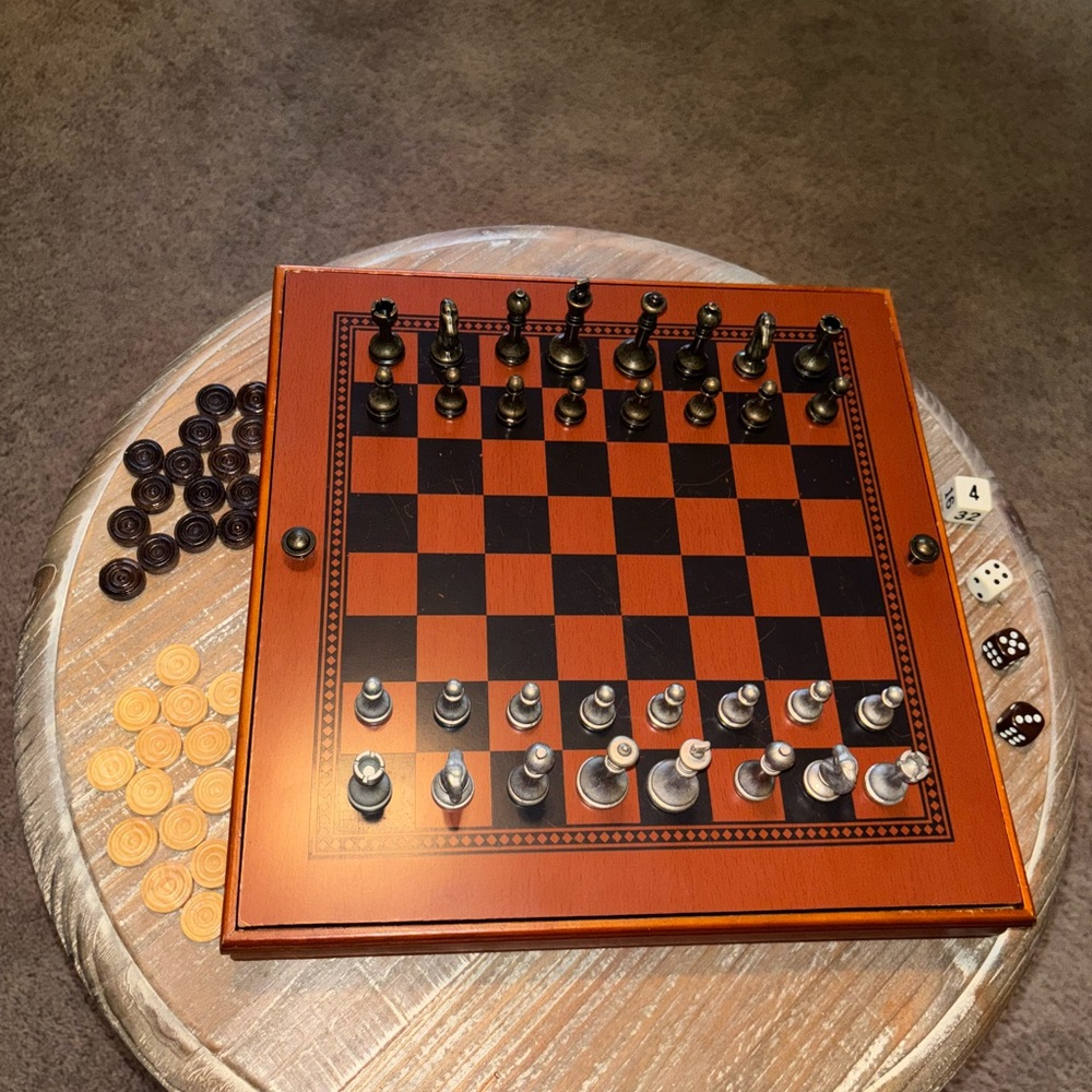 Classic Wooden Chess and Checkers Set